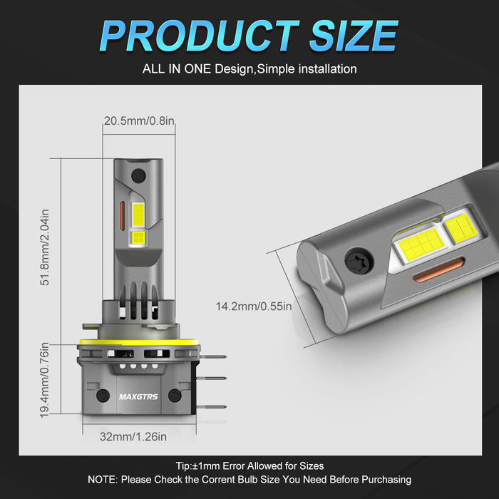 2x H15 LED Bulbs Canbus No Error 90W 30000LM CSP Car Lights for Audi Mercedes Benz Volkswagen Golf Daytime Running Lights