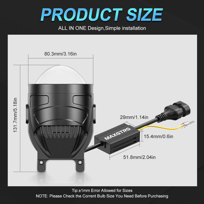2x 3 Inch Car Bi LED Projector Lens Fog Light 12V 110W 6000K High/Low Beam For Toyota Honda Nissan Ford Universal Fog Lamp Retrofit