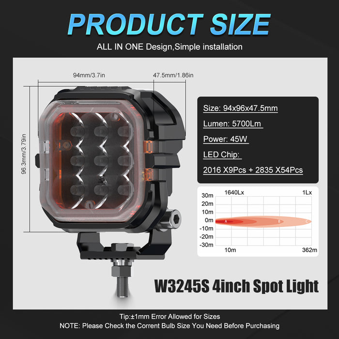 1× 3 Inch/4 Inch Super Amber Drl Led Work Light Bar for Car Jeep Wrangler 12v Led Spotlight Auxiliary lights For Lada Niva Offroad Truck SUV ATV