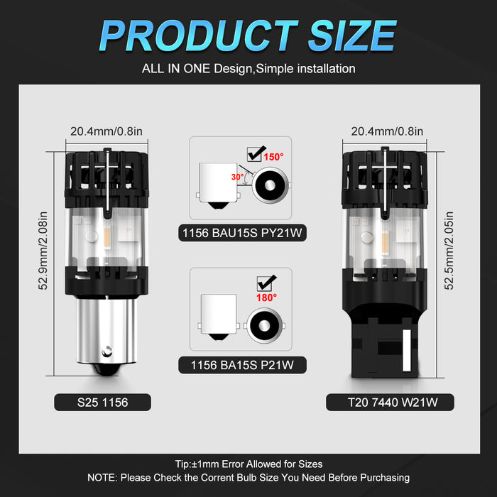 2x 3100LM High Power 1156 BA15S BAU15S PY21W Canbus No Hyper No Error With Fan T20 W21W Amber Yellow For Tuan Signal LED Bulb