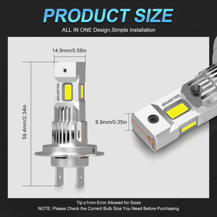 2× Turbo H7 LED Front Headlight Bulbs 28000LM CANBUS Mini Size H7 LED High Low Beam Vehicle Lighting 6500K White 12V