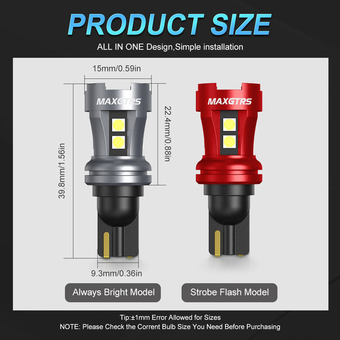 2Pcs T15 LED Bulb W16W LED Tail Lamp Canbus No Error 3030 10-SMD 912 921 LED Lights 12V Car Backup Reverse Light 2000LM 6000K