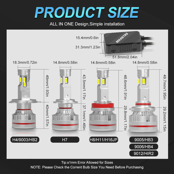 2x 3 Sides Shine H7 H4 H11 Led Lamp Tube Lights H8 HB3 9005 HB4 9006 9012 12V Canbus Car Led Headlight Bulb For Projector Lens
