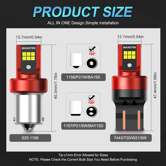 2x P21W BA15S LED Canbus 1156 BAY15D 1157 P21/5W LED Bulbs T20 W21W Car Lights 6500K White Red Brake Lights Reverse Lamp DRL