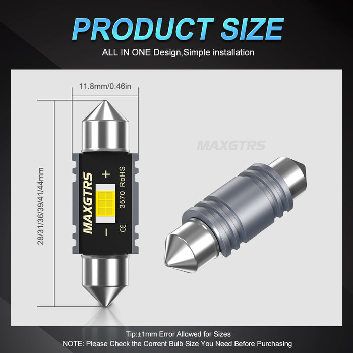 2x Festoon C5W C10W 3570 Chip Bulb Canbus 28mm/31mm/36mm/39mm/41mm/44mm Car LED Lamp Interior Dome Reading License Plate Lights 6000K