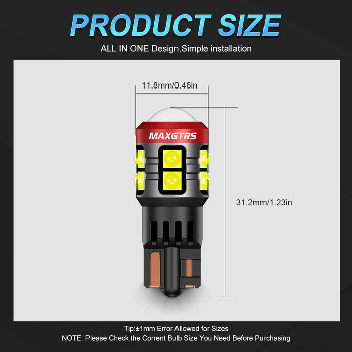 2xT10 LED W5W 5W Car Side Interior lights 12V Super Bright Bulb 3030 Chips 194 168 Auto White 6000K Parking Marker Dome Lamps（