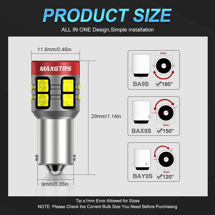 Super Bright BA9S LED BAX9S H6W T4W BAY9S H21W Bulb 11 SMD Car Reverse Lights Auto Parking License Plate Interior Map Dome Lamps