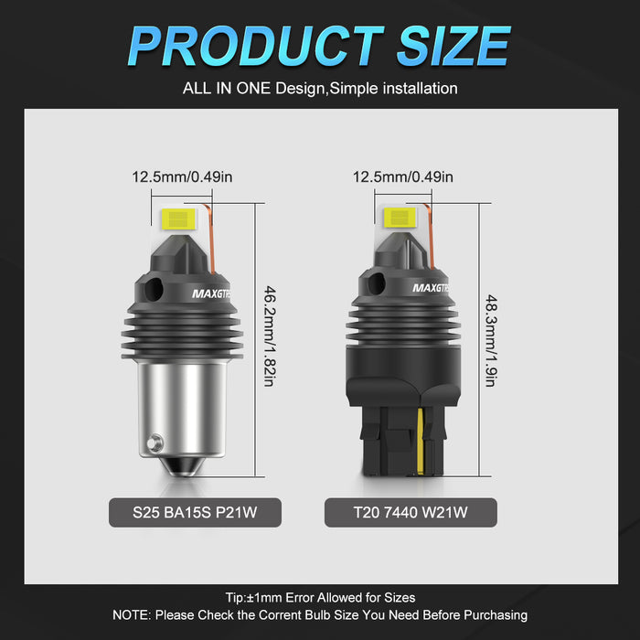 2x S25 1156 P21W BA15S LED Canbus 7440 W21W LED Bulbs T20 Car Tail Lights Brake Lights Fog Reverse Lamp DRL Daytime Running Lights for Skoda Octavia 3 Fiat 500 Audi Ford Focus 2 VW