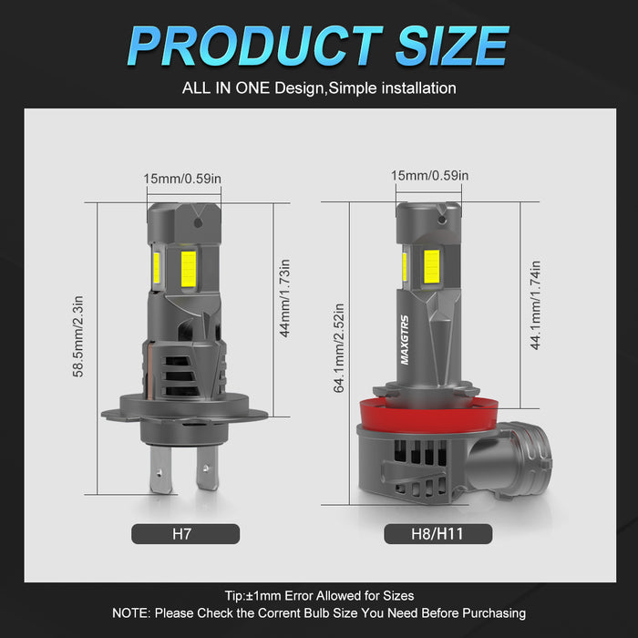 2x Three Sides Light H7 H8 LED Headlight Kit With Fan Canbus Error Free 6500K Wireless Turbo Driving Headlamp Replacement Bulbs