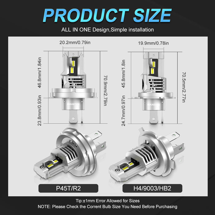1× R2 P45T LED Headlight Bulb DC 12V H4 HB2 9003 White High Low Beam LED Bulb for Motorcycle Headlight Non-polarity