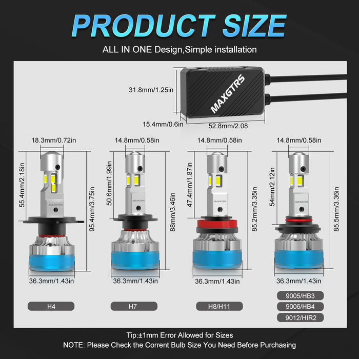 2x Three Sides Shine H7 H4 H11 Led Lamp Lens Tube Lights H8 HB3 9005 HB4 9006 9012 12V Canbus For Car Led Headlight Bulb
