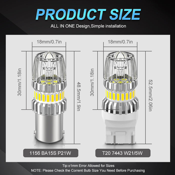 Ampoules LED Canbus 1156 BA15S / BAU15S / T20 - Clignotant Jaune, 2 Pièces, 21W, 1400lm - 6