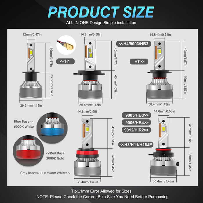 2× H4 H7 H8/H11/H16(JP) 9005/HB3 9006/HB4 High Power LED Bulbs 45W Hi/Lo Beam Canbus Headlamp Fog Light