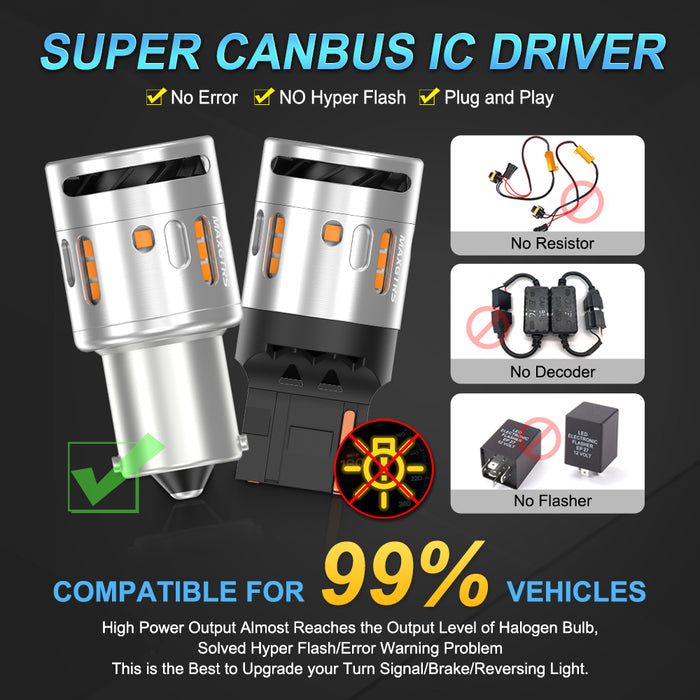 2x Soft Light P21W BA15S LED CANBUS Turn Signal Lamp 1156 BAU15S PY21W T20 7440 LED Replacement Bulb No Hyper Flash Car Indicator Lights