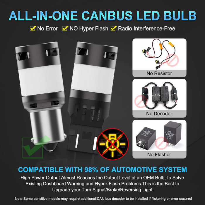 2× T20 WY21W 7440 Bau15s PY21W Amber Yellow 1156 BA15S P21W Canbus LED Turn Signal Light Bulb Anti Hyper Flash Indicator Lamp