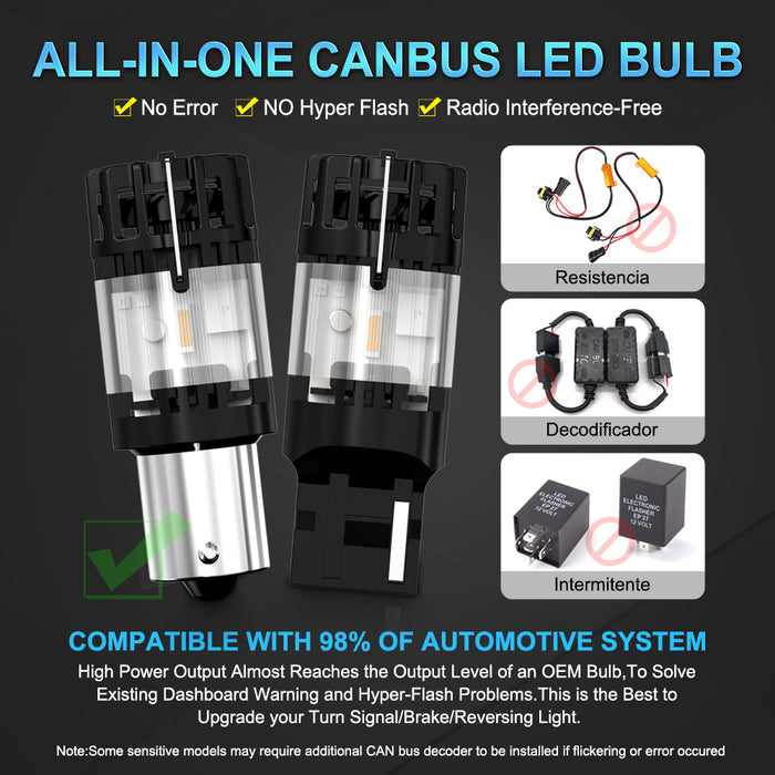 2x 3100LM High Power 1156 BA15S BAU15S PY21W Canbus No Hyper No Error With Fan T20 W21W Amber Yellow For Tuan Signal LED Bulb