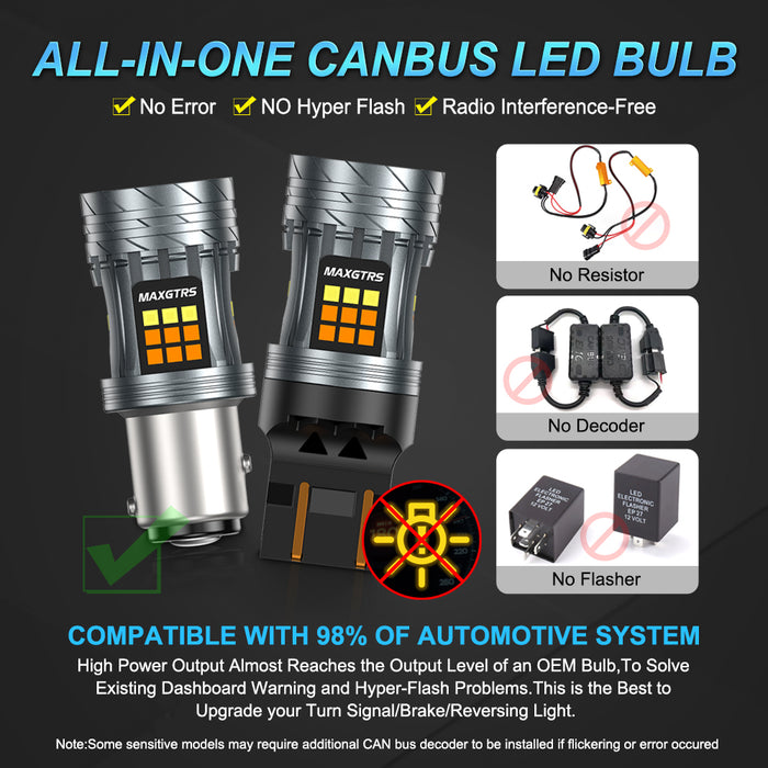 2x 1157 BAY15D P21/5W T20 7443 W21/5W T25 3157 Canbus LED Bulb Yellow Amber For DRL