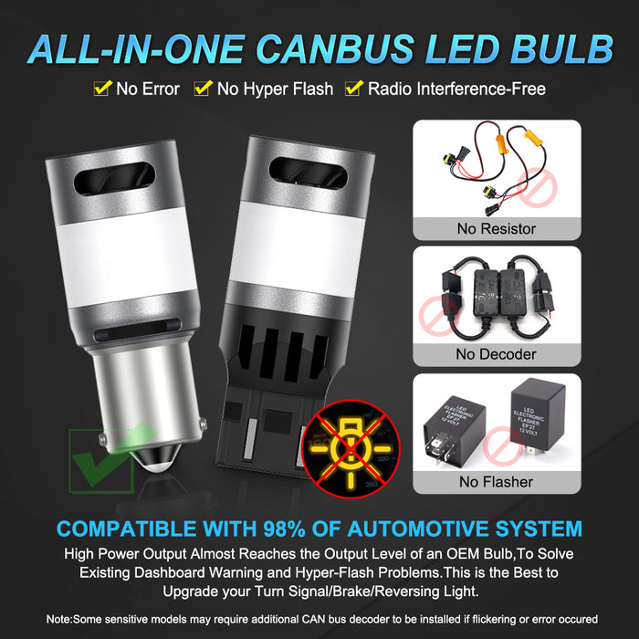 2× T20 WY21W 7440 Bau15s PY21W Amber Yellow 1156 BA15S P21W Canbus LED Turn Signal Light Bulb Anti Hyper Flash Indicator Lamp
