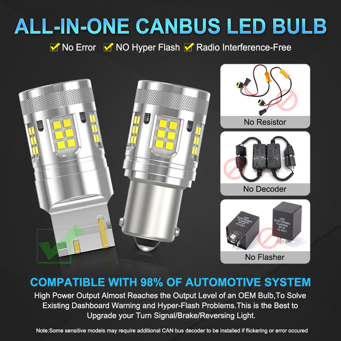 2x P21W BA15S LED CANBUS Turn Signal Lamp 1156 BAU15S PY21W T20 7440 LED Bulb No Hyper Flash Car Reverse Lights 2200K Amber White 12V