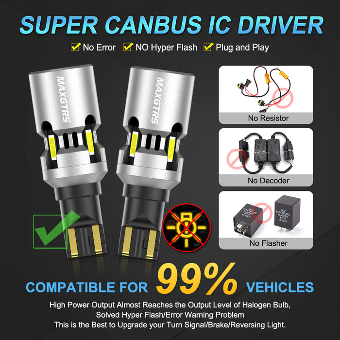 2x T15 W16W 912 921 LED Canbus Error Free No Hyper Flash LED Reverse Bulb Car Turn Signal Light Amber White