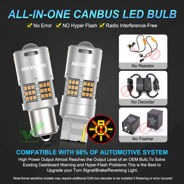 2× 1156 BA15S BAU15S PY21W T20 7440 W21W T25 3157 3156 LED Bulbs CANBUS No Error Turn Signal Hyper Flash Light with Fan