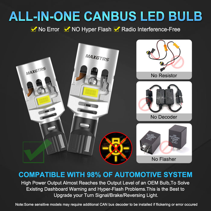 2x 4000LM Canbus T15 T16 Fan LED Reverse Lights W16W Car Rear Turn Signal Bulb Lamp 912 921 White Amber Yellow