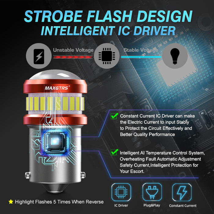 2x Strobe Flash 1156 P21W 7440 BA15S W21W LED Auto Reversing Lights 4014 SMD Car Reverse Light Stop Tail Bulbs 12V 24V White