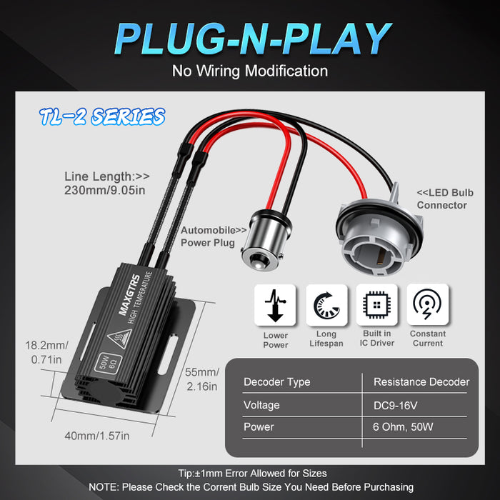 2× Car Resistor Canbus 50W BA15S 1156 1157 PY21W 7443 7440 LED Light Error Free Load Resistor Warning Canceller Decoder Accessorie