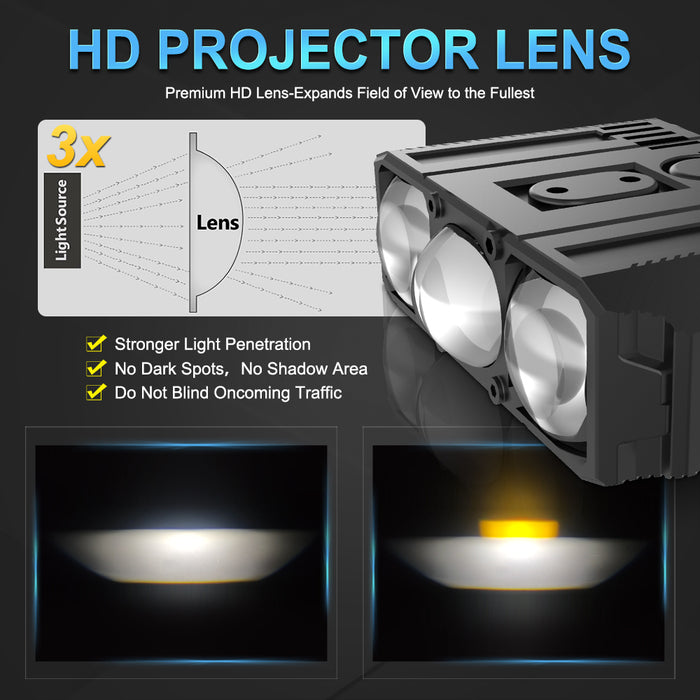 1× Three Lens Grille Light LED Spotlight 85W High Low Beam Pods Car Motorcycle Headlight Projector Lens Fog ATV UTV Off Road 12V/24V
