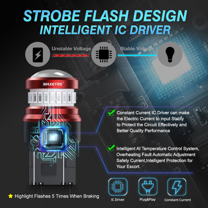 2x Strobe Flash 1157 BAY15D 7443 W21/5W P21/5W 1157 3157 BA15S LED Chip Car LED Bulb Tail Lamp Reverse Red Brake Light 12V 24V