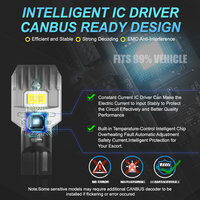 2x 2000LM Canbus T15 T16 LED Reverse Lights W16W Car Back Up Rear Turn Signal Lamp 912 921 White Red Yellow Amber Super Bright