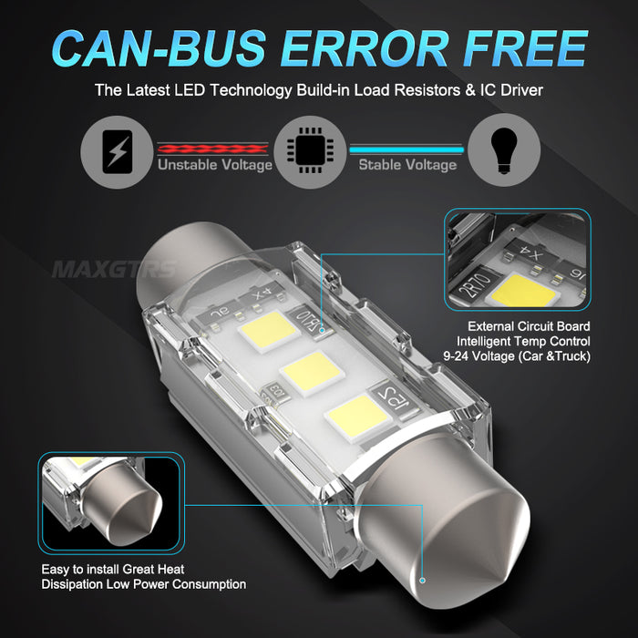 2× C5W Festoon LED Bulbs 28/31/36/39/41/44mm Canbus No Error Free Auto Interior Map Reading Dome Lights