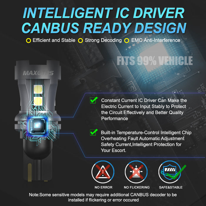 2Pcs T15 LED Bulb W16W LED Tail Lamp Canbus No Error 3030 10-SMD 912 921 LED Lights 12V Car Backup Reverse Light 2000LM 6000K