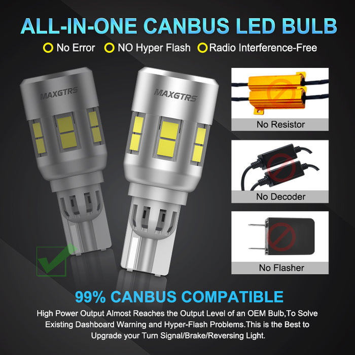 2x Ultra-Short Design T15 LED Canbus No OBC Error W16W LED Car Light Bulbs Amber Yellow For Turn Signal High Power