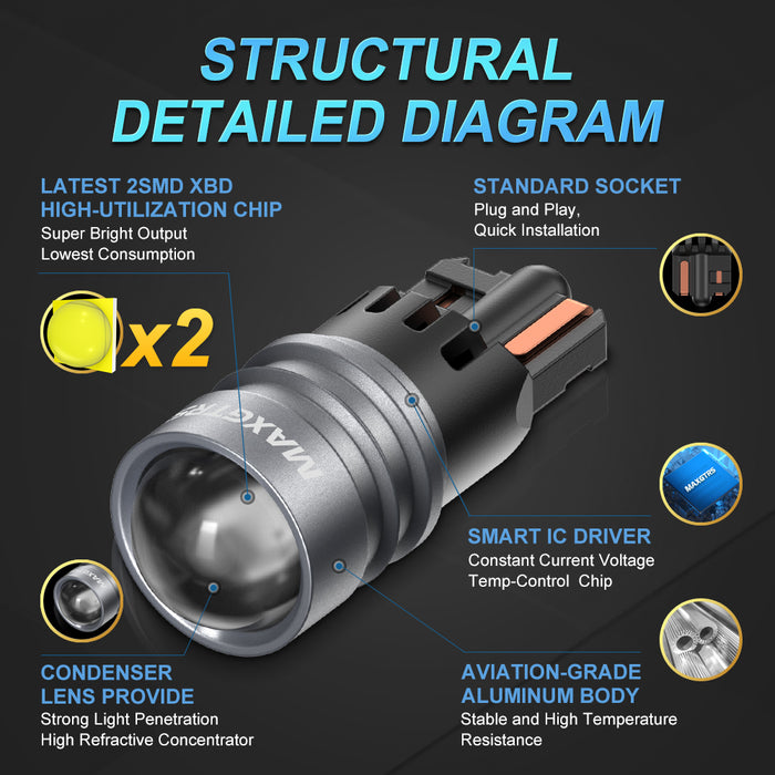 2× W5W XBD 2 SMD Car T10 LED Bulb 194 168 Wedge Replacement Reverse Instrument Panel Lamp White Bulbs For Clearance Lights