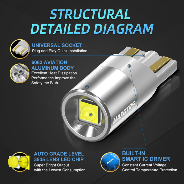 2x Super Bright T10 LED W5W 3535 Chips Car Side Interior lights Bulb 194 168 Auto White/Yellow/Red Parking Marker Dome Lamps
