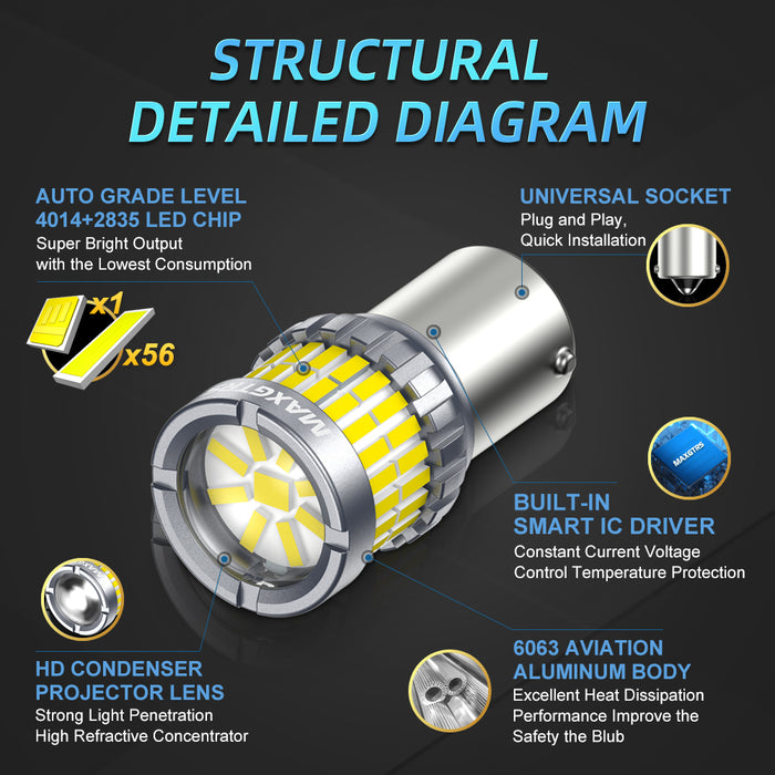 2x S25 P21W BA15S LED Canbus 1156 7440 W21W LED Bulbs T20 Car Tail Lights White Yellow Brake Lights Turn Signal Reverse Lamp DRL