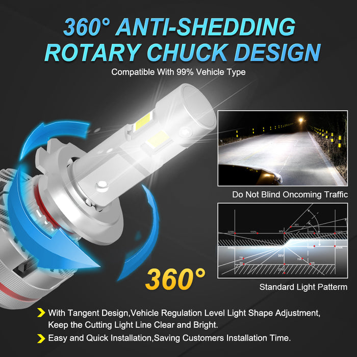 2x 3 Sides Shine H7 H4 H11 Led Lamp Tube Lights H8 HB3 9005 HB4 9006 9012 12V Canbus Car Led Headlight Bulb For Projector Lens