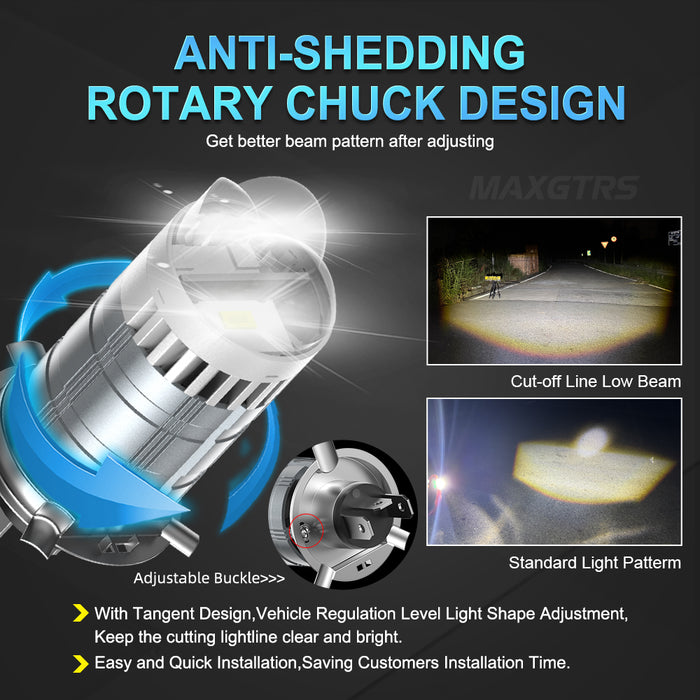 1× Super Bright H4 LED Headlight Bulb Projector Double Lens 55W 6000K Canbus Hi/Lo Car Motorcycle Headlamp with Turbo Fans 12V