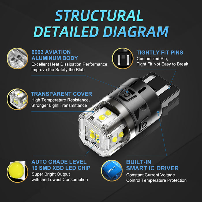 2x S25 P21W BA15S LED Canbus 1156 7440 W21W LED Bulbs T20 Car Tail Lights White Yellow Brake Lights Turn Signal Reverse Lamp DRL