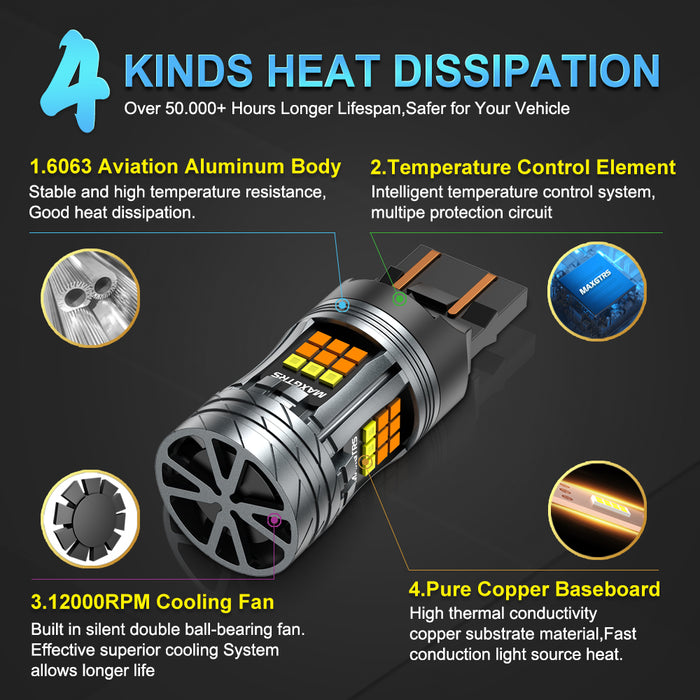 2x 1157 BAY15D P21/5W T20 7443 W21/5W T25 3157 Canbus LED Bulb Yellow Amber For DRL