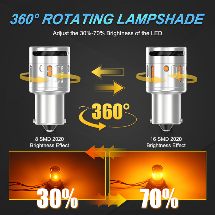 2x Soft Light P21W BA15S LED CANBUS Turn Signal Lamp 1156 BAU15S PY21W T20 7440 LED Replacement Bulb No Hyper Flash Car Indicator Lights