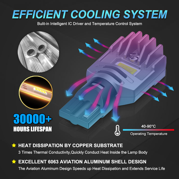 2x 2000LM Canbus T15 T16 LED Reverse Lights W16W Car Back Up Rear Turn Signal Lamp 912 921 White Red Yellow Amber Super Bright