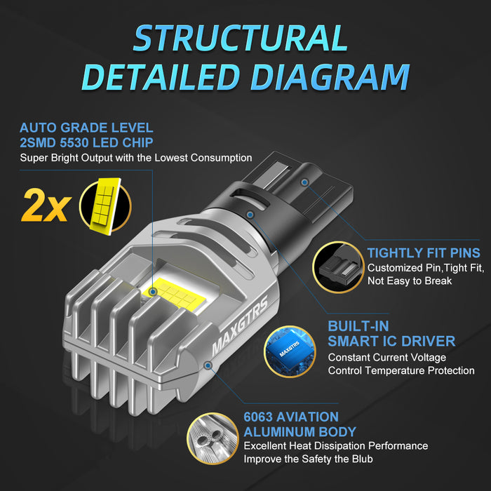 2x 2000LM Canbus T15 T16 LED Reverse Lights W16W Car Back Up Rear Turn Signal Lamp 912 921 White Red Yellow Amber Super Bright