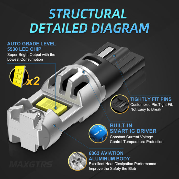 2xT10 LED W5W 5W Car Side Interior lights 12V Super Bright Bulb 5530 Chips 194 168 Auto White 6000K Parking Marker Dome Lamps