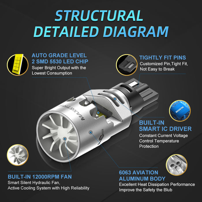 2x 4000LM Canbus T15 T16 Fan LED Reverse Lights W16W Car Rear Turn Signal Bulb Lamp 912 921 White Amber Yellow