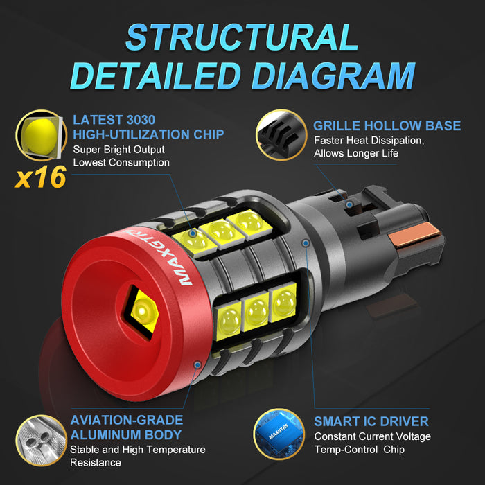 2×T15 W16W LED Bulb No Error White Yellow Super Bright 921 912 LED Canbus Tail Lamp Brake Lights Car Automotive Light
