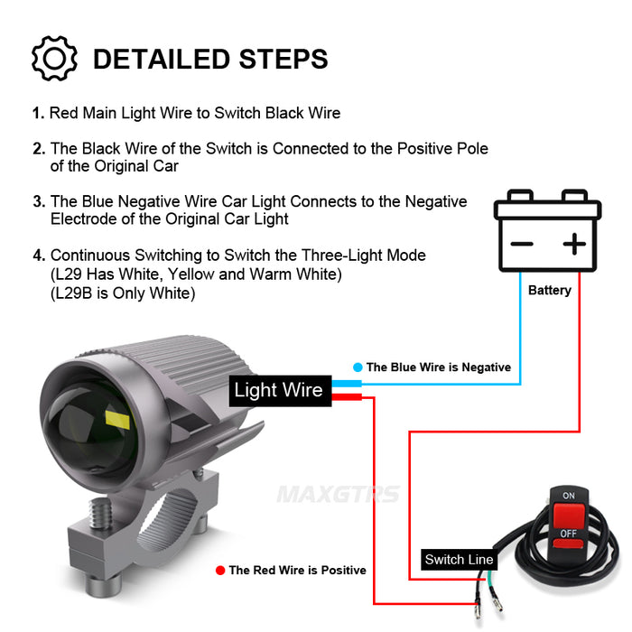 Super Bright Tri-model Motorcycle LED Headlight Mini Projector Lens Car ATV Driving Auxiliary Spotlight