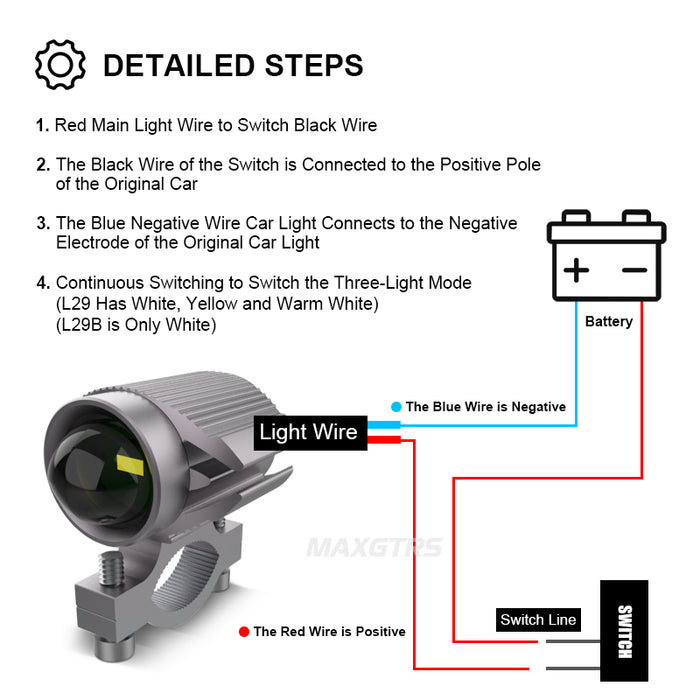 Super Bright Tri-model Motorcycle LED Headlight Mini Projector Lens Car ATV Driving Auxiliary Spotlight
