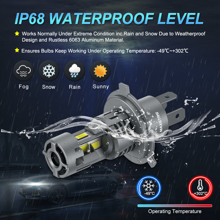 2X H4 LED Canbus Headlights 12V 9003 HB2 Hi/Lo Beam Motorcycle Headlamp Fanless H4 LED Bulb for Lada Honda Toyota Ford